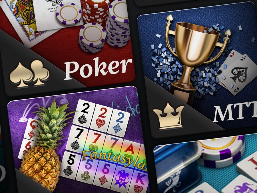 Game mode selection screen showing Poker, Stud, OFC, MTT, and other table games